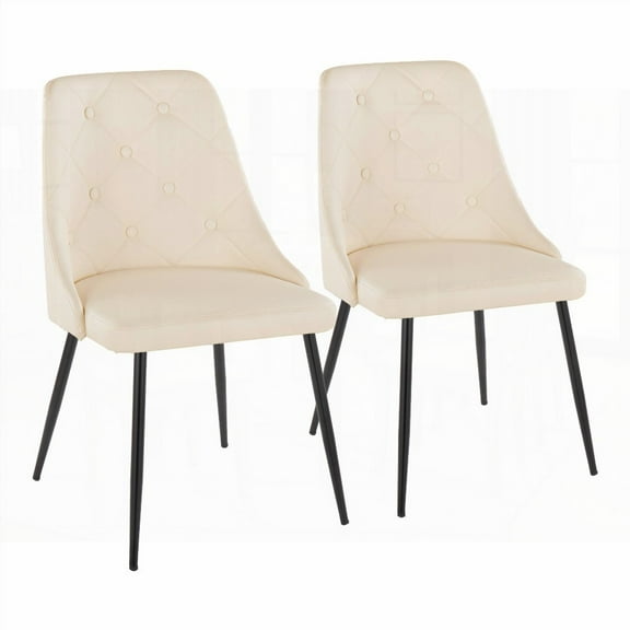 Modern Black Metal & Cream Faux Leather Dining Chairs - 2-Pack with Tapered Legs
