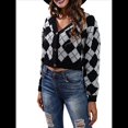 thumbnail image 2 of Suéteres de Punto para Mujer, de Larga, con Rombos, Abertura Frontal, Botones y Cuello en V, Abrigos Cortos Gris Negro XL, 2 of 10