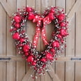 thumbnail image 2 of 18 Inch Grapevine Red heart Shape Berries Wreath For Front Door, Valentines Day Heart Shape Wreath With Red Ribbon For Home Decor, Valentines Day Inside And Outside Wreath, 2 of 7