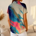 thumbnail image 6 of Womens Polo Shirts Summer Waffle Vintage Texture Abstract Oil Painting Print Golf Polos Short Sleeve Button Down Collar Trendy Blouse Light Blue S, 6 of 6
