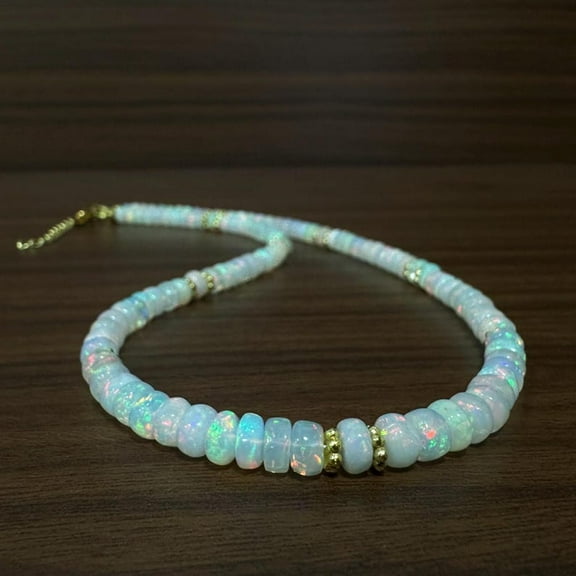 AAA Ethiopian Opal Necklace: Handmade Gemstone Jewelry, Gold Finish