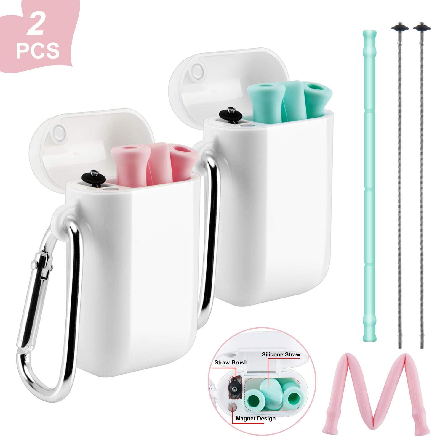 Reusable Silicone Collapsible Straws 2 Pack Portable Turtles Straws