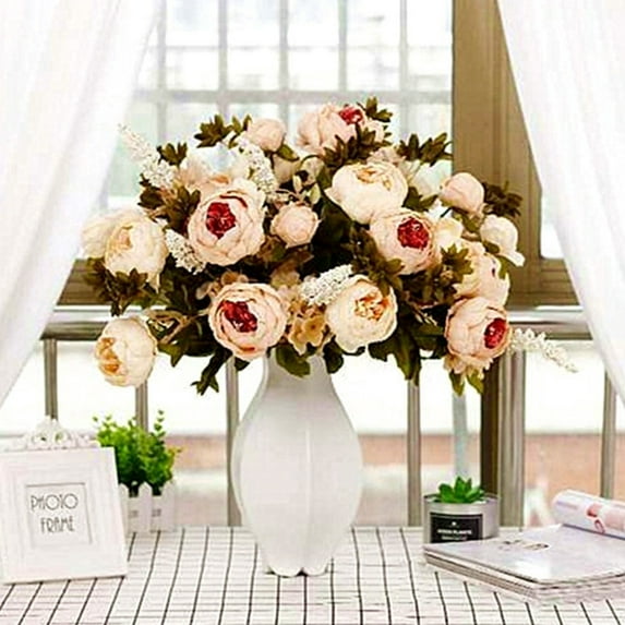 SPRING PARK 1Pc Peony Bouquet Fake Flower Artificial Silk Floral Bridal Party Home Wedding Rose