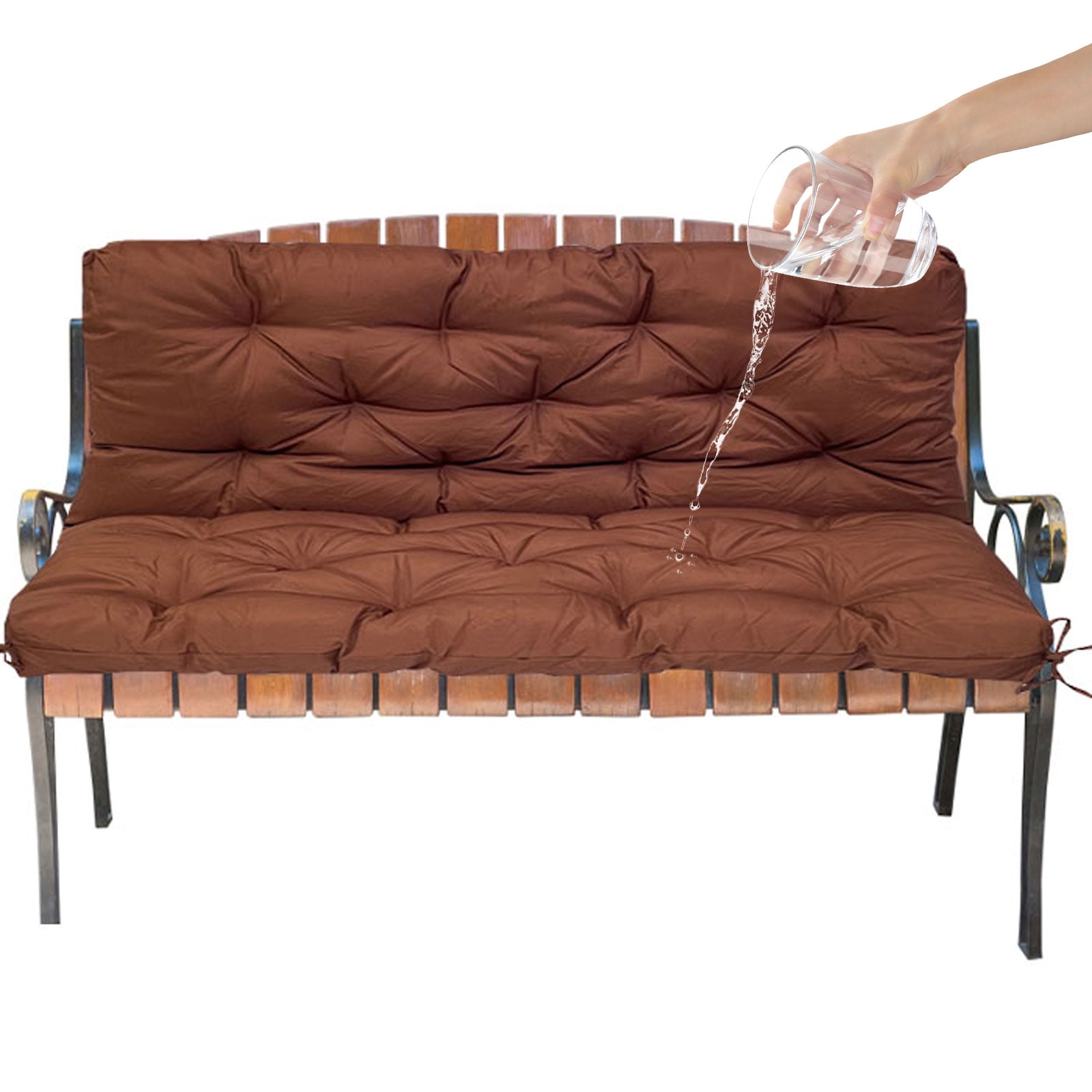 TOPCHANCES Bench Cushion Swing Chair Cushion Replacement Seat Pad 2-3 Seater Water Repellent Bench Cushion with Ties for Outdoor Garden Patio Furniture, Brown, 150cmx100cm