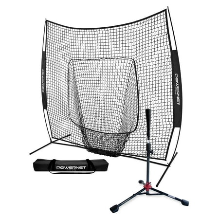 PowerNet Baseball Softball Practice Net 7x7 with Baseball Accessories for Practice Pitching Batting & Fielding Ball Caddy Weighted Baseballs Tee (7x7 Net & Tee)