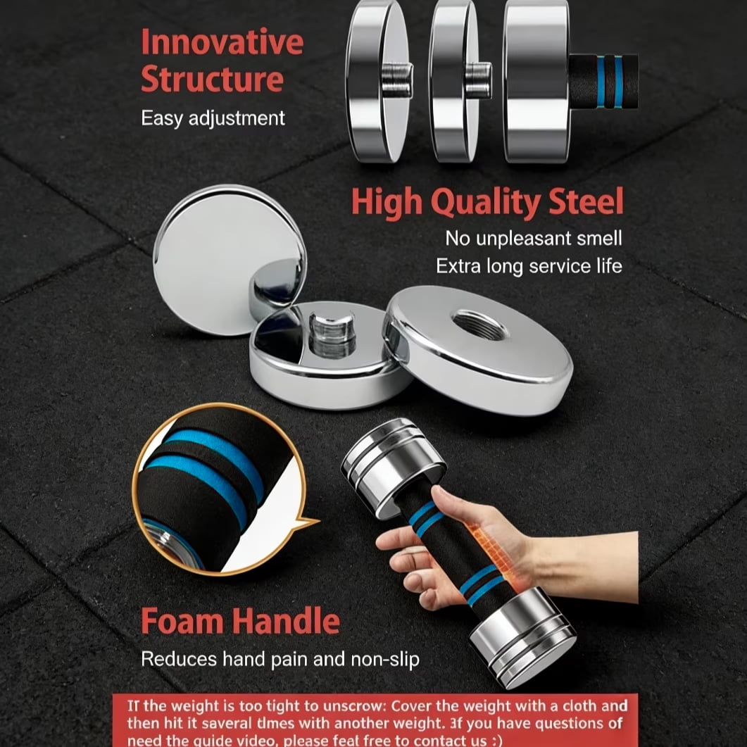 Northdeer Adjustable Dumbbells Pair Steel Weight Set 5lb Weights for Lifting Gym Fitness with Foam Handle, Silver