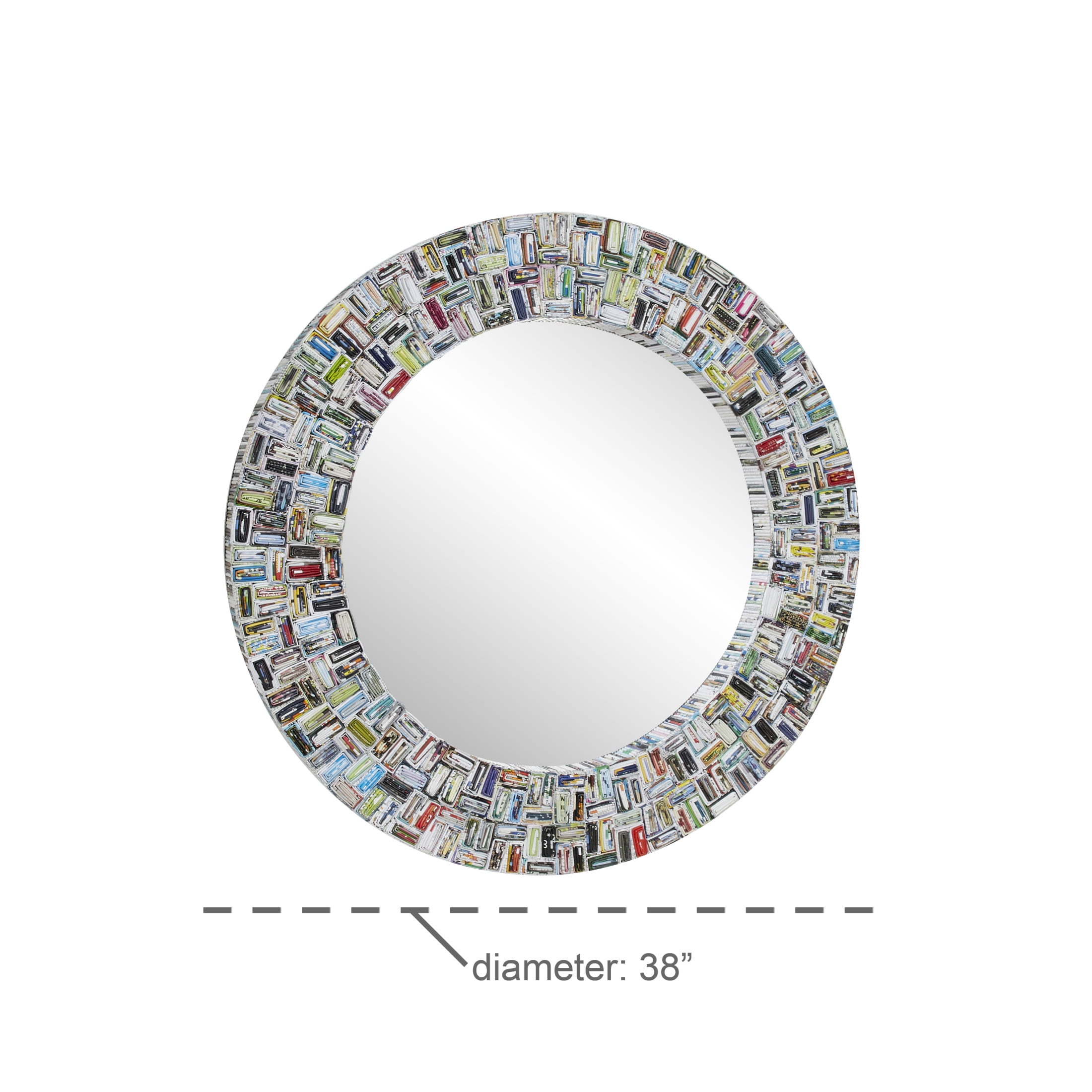 DecMode 38" x 38" Multi Colored Handmade Recycled Magazine Frame Wall Mirror