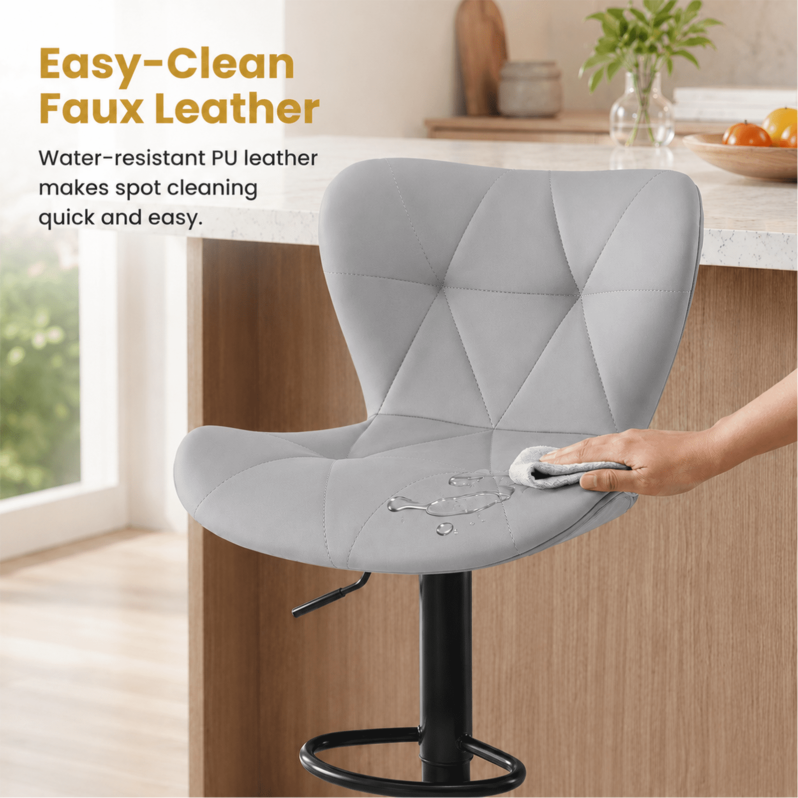 Alvantor Bar Stools Set of 2, Adjustable Swivel Barstools, Fabric Upholstered Barstools Counter Height with Backrest for Bar and Kitchen Island