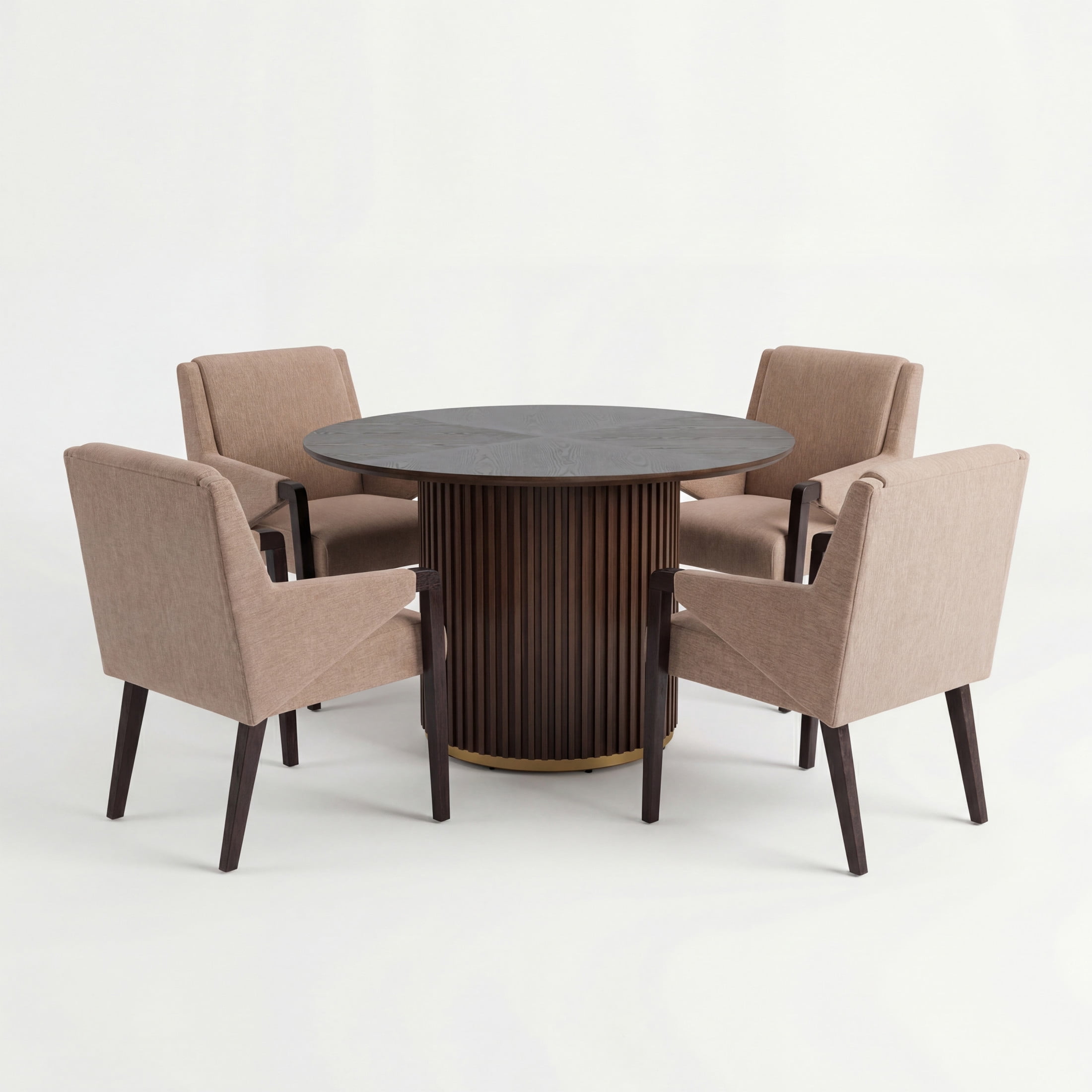 Christopher Knight Home 5-Piece Modern Round Dining Set, Walnut Pedestal Table and Light Brown Upholstered Chairs