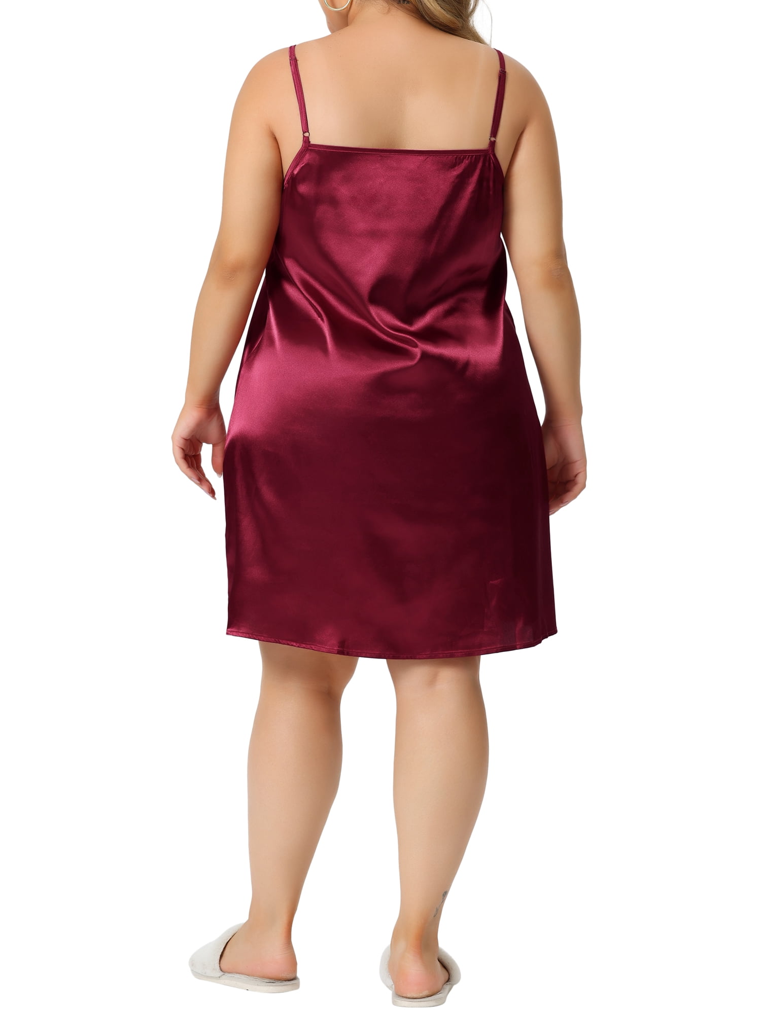Unique Bargains Women's Plus Size Ruffle Nightgowns Spaghetti Lounge Sleep Dress 2X Burgundy
