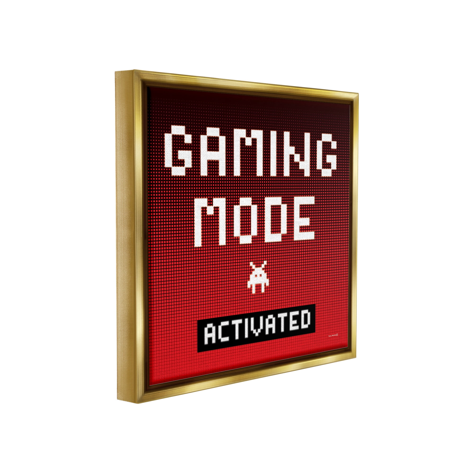 Stupell Industries Gaming Mode Activated Typography Painting Gold Floater Framed Canvas Art Print Wall Art, 25 x 25