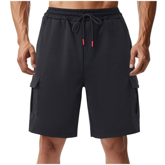 Kvture Men's Casual Workwear Cargo Shorts Large Pocket Drawstring Waist Elastic Waist Outdoor Knee Length Loose Fit Shorts Black XL