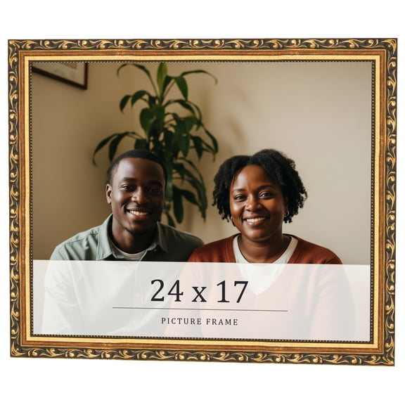 24x17 Frame Black & Gold Solid Wood Picture Frame Width 1.125 Inches | Interior Frame Depth 0.375