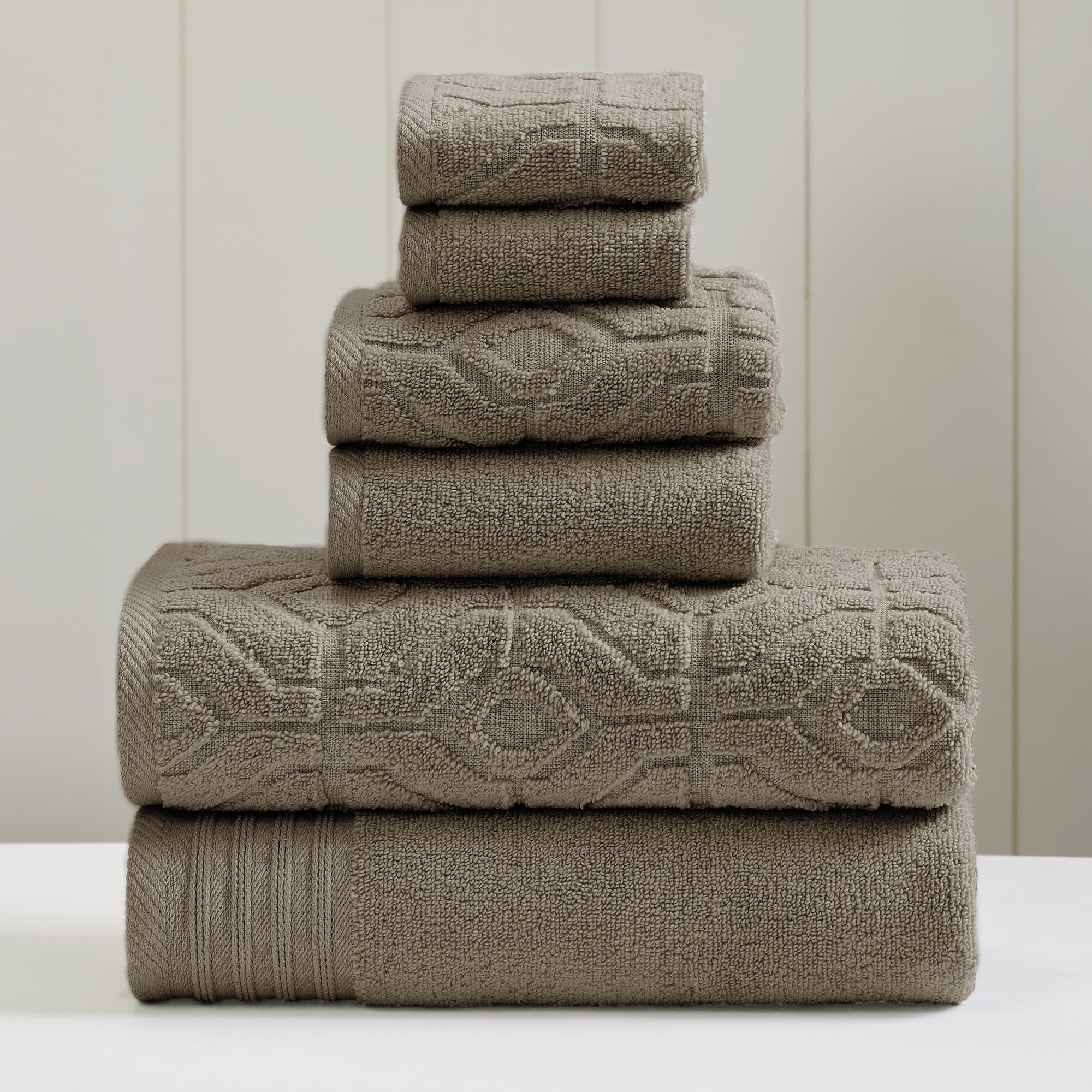 Luxury 6pc Grey White /& Aqua Geometric Cotton Jacquard Bath Towel Set