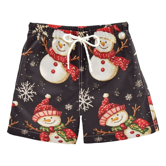 Christmas Snowman Boys Swim Trunks Quick Dry Boy Swim Shorts for 3-14 Years