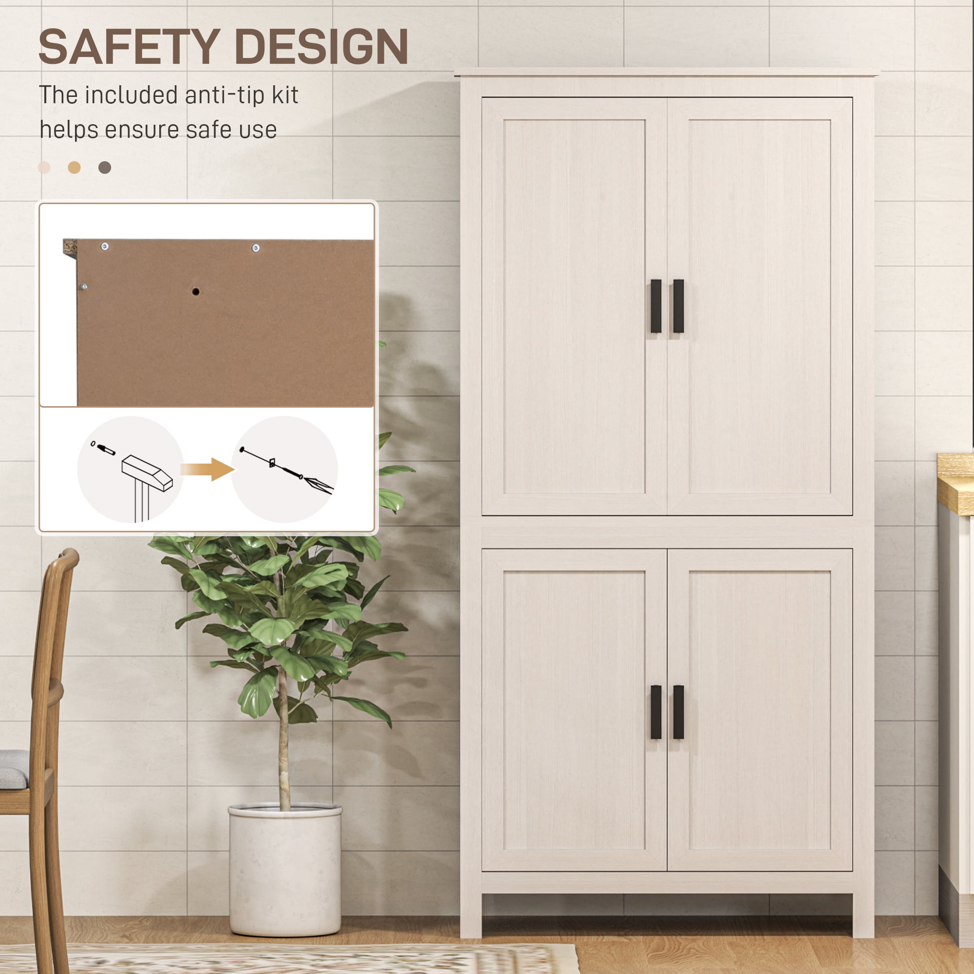 HOMCOM 64" Freestanding Kitchen Pantry Food Storage Cabinet w/ Shelves, White