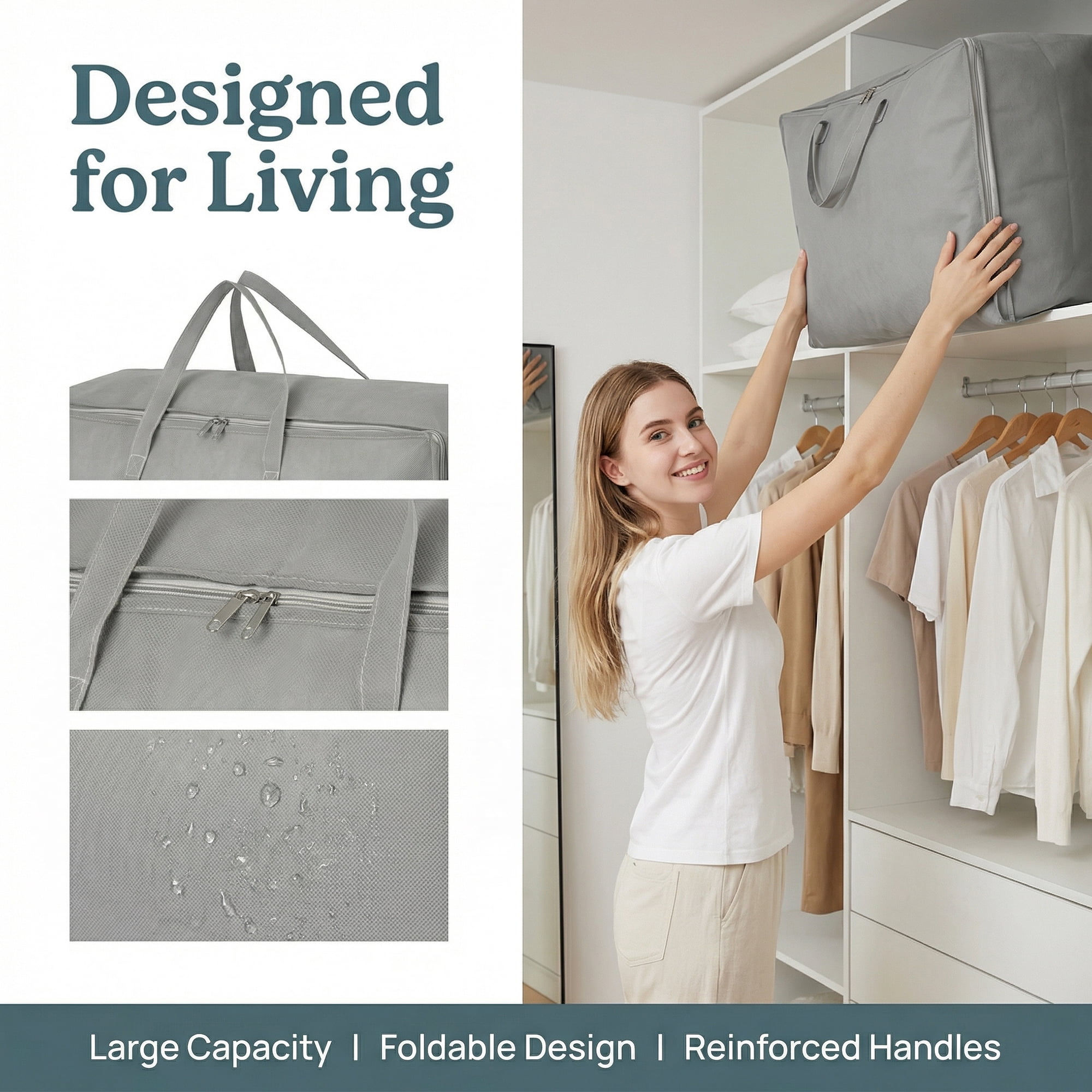 Unique Bargains Clothing Storage Bag Organize Bedroom and Closet Grey 21.3"x14.2"x7.1"