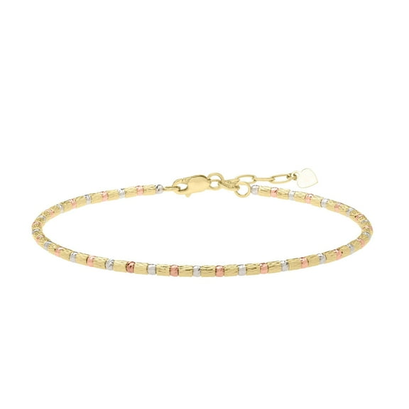 JewelStop 14k Tri-Color Gold Diamond Cut Finish 2mm Bead Bracelet with Lobster Clasp - 7"