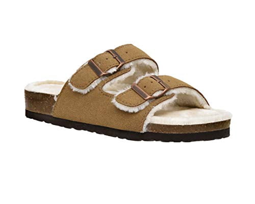 Women's Cushionaire Lane Cozy Cork footbed Sandal with Faux fur lining and Comfort Sandals 