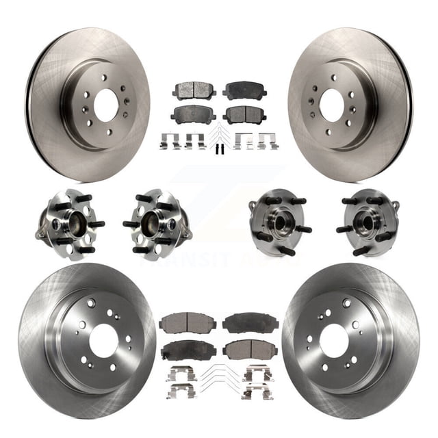 Transit Auto Front Rear Hub Bearings Assembly Disc Brake Rotors and Semi-Metallic Pads Kit (10Pc) for Car 2011-2014 Honda Odyssey - Left Right Side (Driver Passenger) KBB-113304