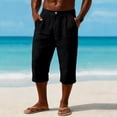 thumbnail image 2 of LWavelet Men's Linen Blend Capri Pants Button Waist with Side Pockets for Vacation Beach Casual Use Black 2XL, 2 of 5