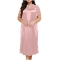 thumbnail image 3 of Feancey Womens Plus Size Satin Nightgowns Lace Short Sleeve V Neck Sleep Dress Long Casual Soft Silk Nightshirts Cozy Pajama Dresses Pink XXL, 3 of 6