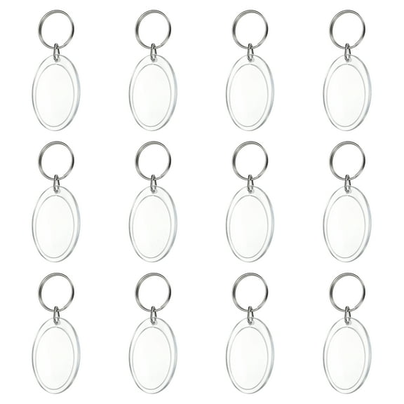 UXxcell 12Pcs Photo Frame Keyring, 4.9 x 3.3cm / 1.93 x 1.3 Inch Oval Acrylic Custom Keychain Blanks Personalized DIY Keychains for Souvenir Anniversary Holiday