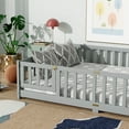 thumbnail image 5 of PAPROOS Full Floor Bed Frame, Wood Floor Platform Bed with Fence and Door, No Box Spring Needed, Modern Full Size Montessori Floor Bed for Little Girls Boys, Playhouse Bed Frame, Gray, 5 of 7