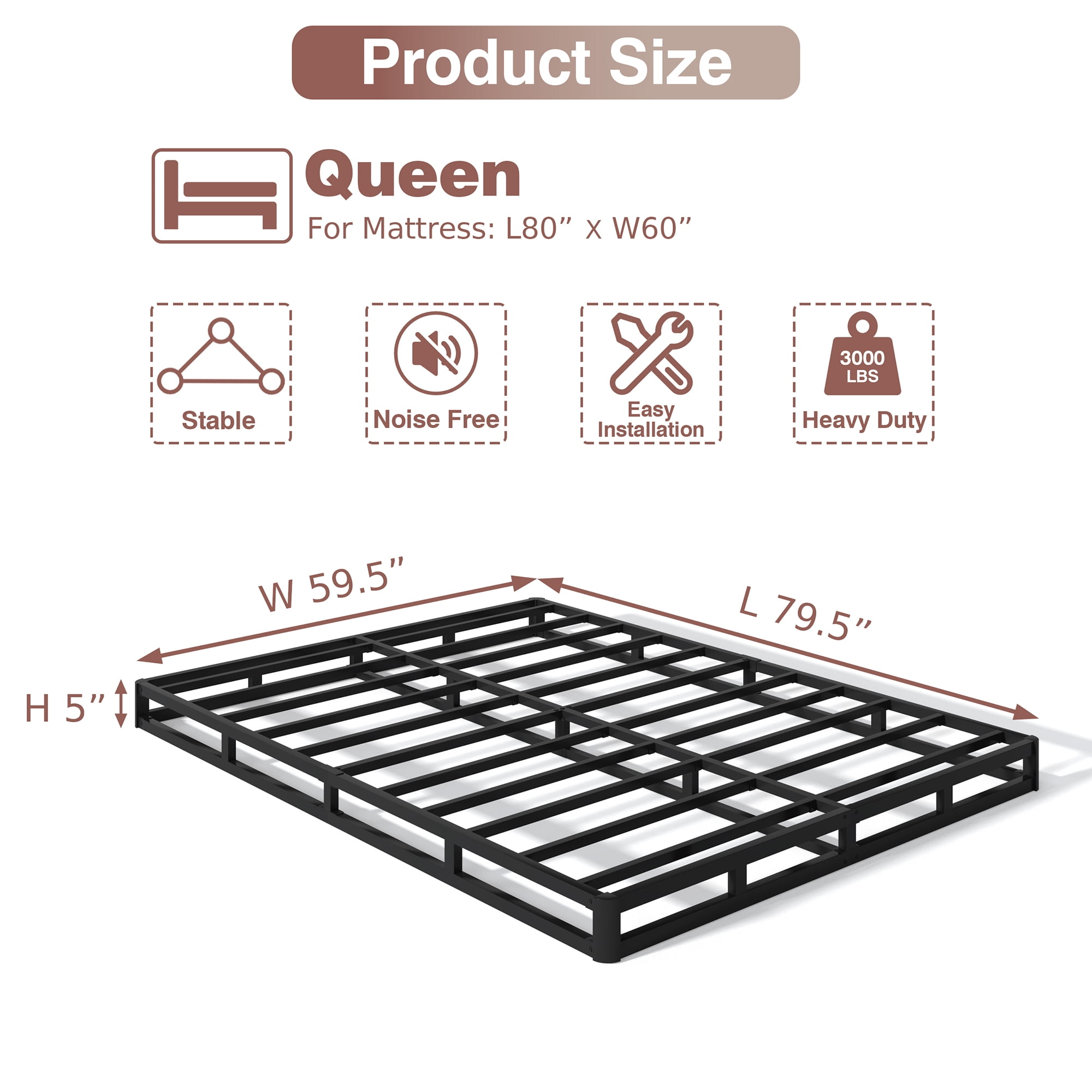 NULS Queen Box Springs 5 inch, Heavy Duty Metal Mattress Foundation with Cover, Easy Assembly