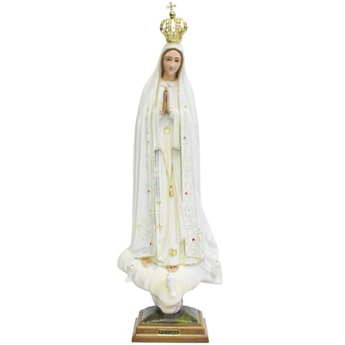 Hand Painted Our Lady of Fatima Statue Religious Figurine Virgin Mary Made in Portugal (White, 23.5 Inch)