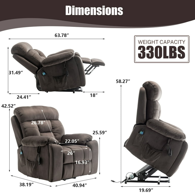 Btmway Lift Recliner, Fabric Electric Lift Chair with Adjustable Massage and Heating Function, Power Lift Recliner with Infinite Position & Side