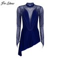 thumbnail image 2 of Women Long Sleeve Figure Skating Leotard Dress Sheer Mesh Rhinestone Ballet Dresses Dance Gymnastic Training Performance CostumeM Gong Bohan LED, 2 of 2