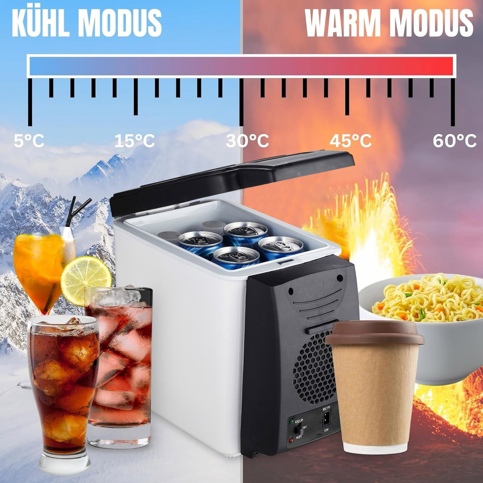 Dianli 6L DC 12V Portable Car Refrigerator And Mini Freezer Cooler With Handle, Compact Travel Fridge For Car RV Dorm Office, Thermoelectric Cooling For Drinks Food And Snacks On The Go