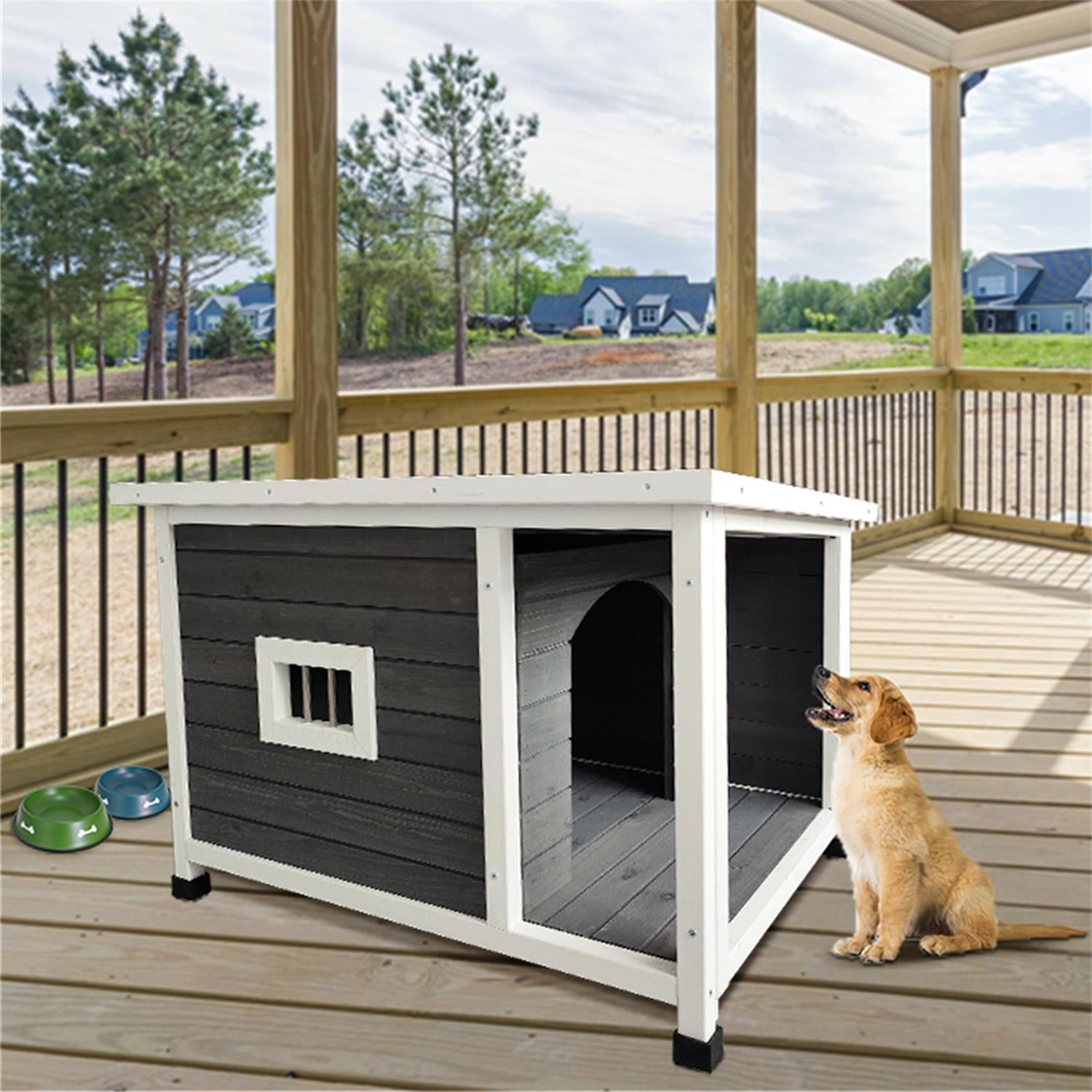 Pefilos 33" Wooden Dog House for Medium Dogs Outdoor Puppy Dog Kennel ,Waterproof Dog Cage with Porch Deck, Gray Pefilos 33" Wooden Dog House for Medium Dogs Outdoor Puppy Dog Kennel ,Waterproof Dog Cage with Porch Deck, Gray