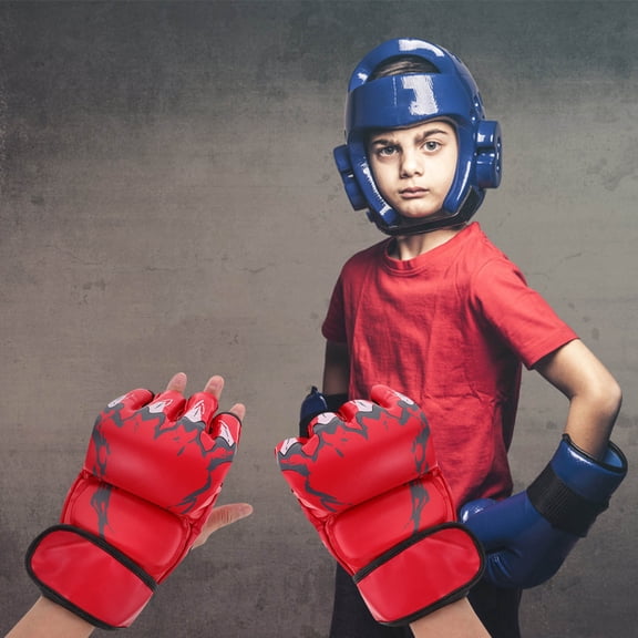 HONMEET MMA Gloves for Adults and Kids, Red PU with EVA Padding, 1 Pair, Lightweight and
