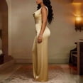 thumbnail image 3 of Morttic Women's Elegant Sleeveless Satin Cowl Neck Wide Leg Jumpsuit – Solid Color Slim Fit Formal Party Outfit Apricot，XL, 3 of 5