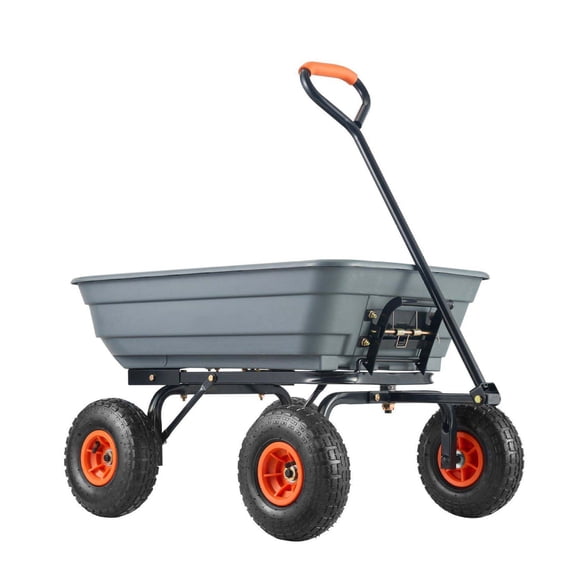 Garden Dump Cart - 600lbs Capacity Poly Utility Wagon with 10 inch Tires