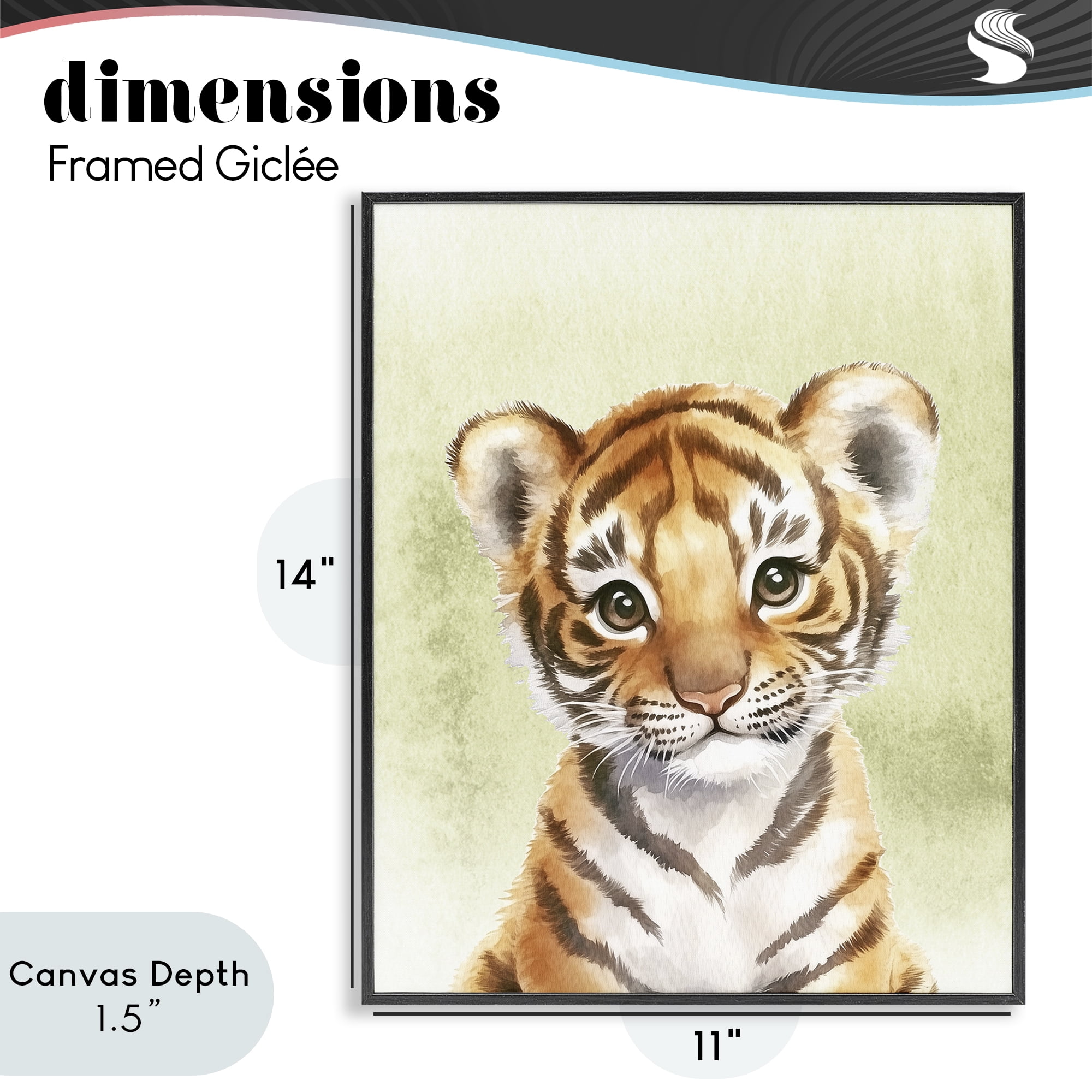 Stupell Industries Jungle Friends Baby Tiger Black Framed Giclee Art, design by Christine Simpson Art