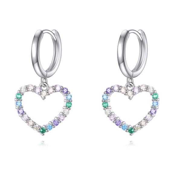 YAFEINI Mini Heart Dangle Earrings 925 Sterling Silver Dainty Colored Cubic Zirconia Heart Drop Dangle Hoop Earrings Jewelry Gifts for Women
