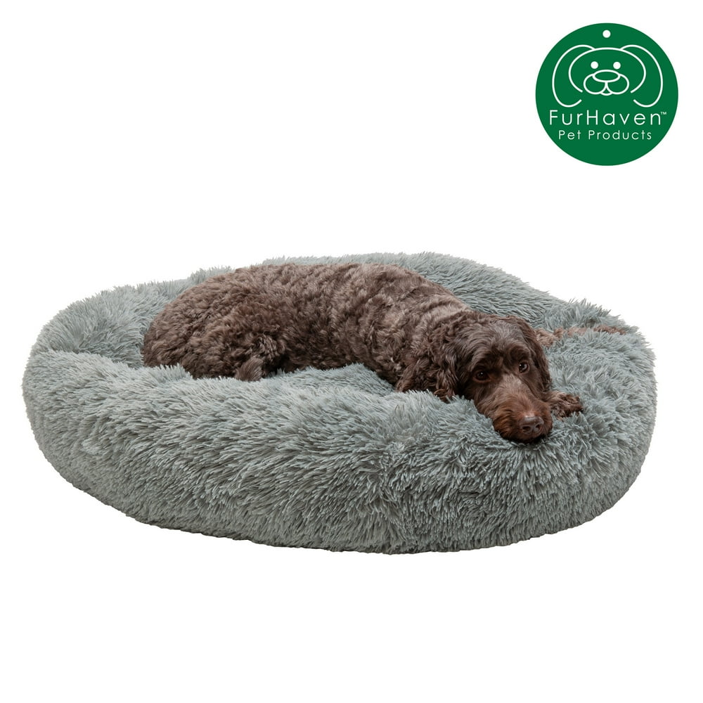 FurHaven Pet Dog Bed Calming Cuddler Long Fur Donut Pet Bed for Dogs