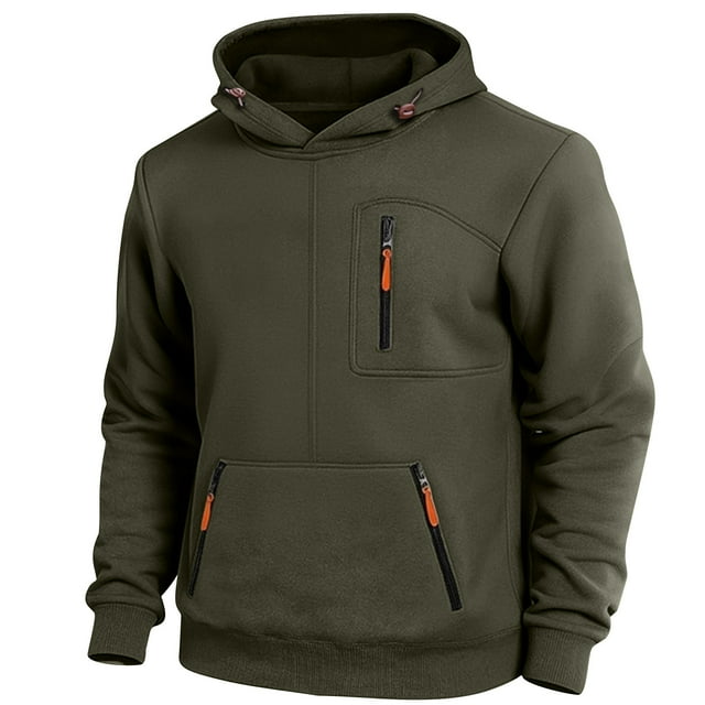 Men's Tactical Lightweight Fleece Hoodie - Athletic Pullover with Zip Pockets