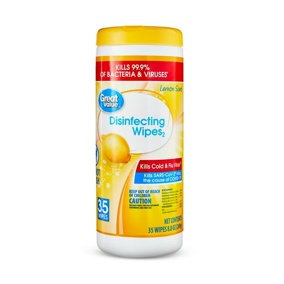 Great Value Disinfecting Wipes, Lemon Scent, 35 Count