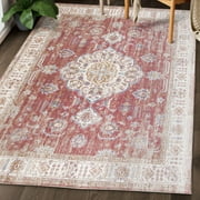 ReaLife Rugs Machine Washable Printed Persian Distressed Medallion Clay Eco-friendly Recycled Fiber Area Runner Rug (5' x 7')