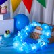 thumbnail image 4 of Leis LED hawaianos Sherr, 48 unidades, color azul claro, 100 cm, iluminados, 4 of 7