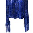 thumbnail image 6 of Sequin Fringe Jacket Long Sleeve Glitter Lapel Coat Open Front Cardigan for Vacation Music Festivals Casual Nightclub Parties blue, 6 of 7