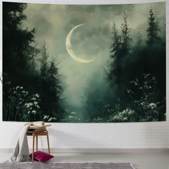 SHERONV Moon Forest Dark Fantasy Tapestry Wall Hanging Unique Style Graphic Tapestries Home Wall Decor Art for Living Room Bedroom Apartment Farmhouse Dorm 40x30inch