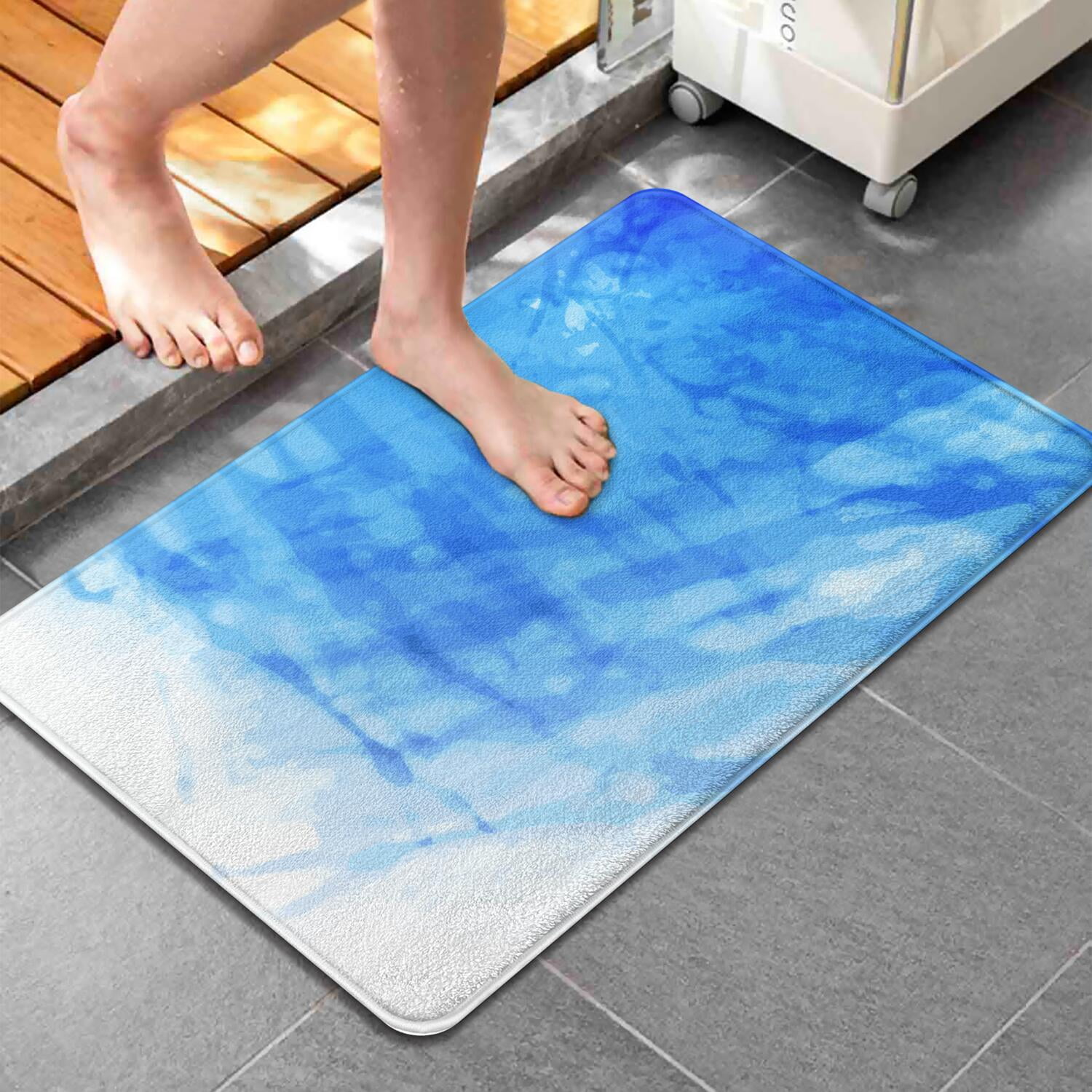 17x30 Inch Ultra Soft Faux Bath Mat Non Slip Absorbent Microfiber Bathroom Rug, Liquid & Marble Print