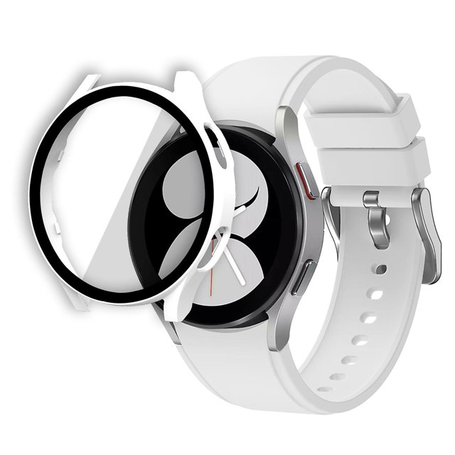 KAIYANG Funda protectora con protector de pantalla de vidrio templado incorporado para Samsung Galaxy Watch4 de 40 mm Estilo B Samsung Galaxy Watch4 Blanco