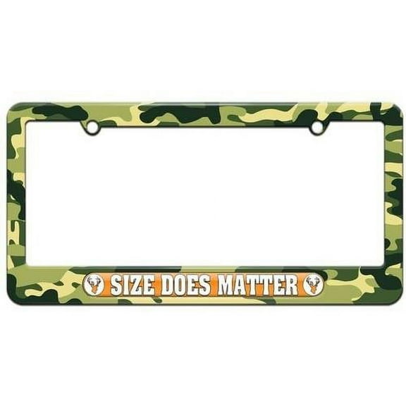 Size Does Matter, Deer Hunter, Sportsman License Plate Tag Frame, Camouflage Design