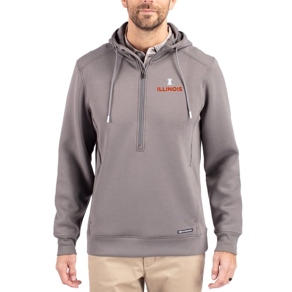 Men's-Cutter & Buck  Gray Illinois Fighting Illini Roam Eco Recycled Half-Zip Pullover Hoodie